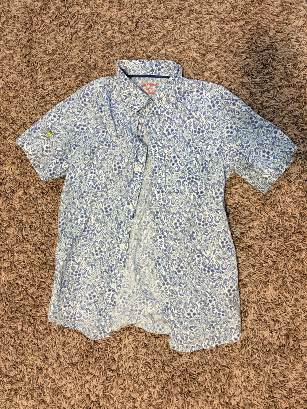 Cat & Jack Light Blue Floral Short-Sleeve Button-Up Shirt